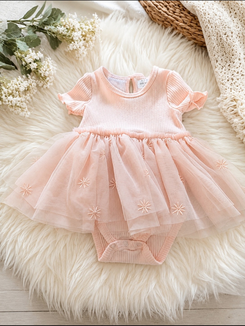 Little Earthling Pink Tulle Tutu Bodysuit Dress 6–9 Months Baby Girl